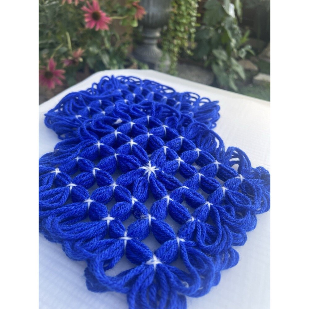 Handmade Blue Yarn Flower Trivets Set of 2 Vintage Style Hot Pads Cottagecore